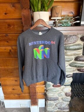 Unisex Nintendo Jerzees Heathered Charcoal Crewneck Sweatshirt